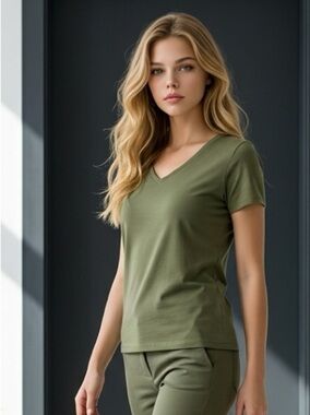 NWT DeFacto Women’s Classic Green V Neck Short Sleeve Tee Shirt Top - Size SM